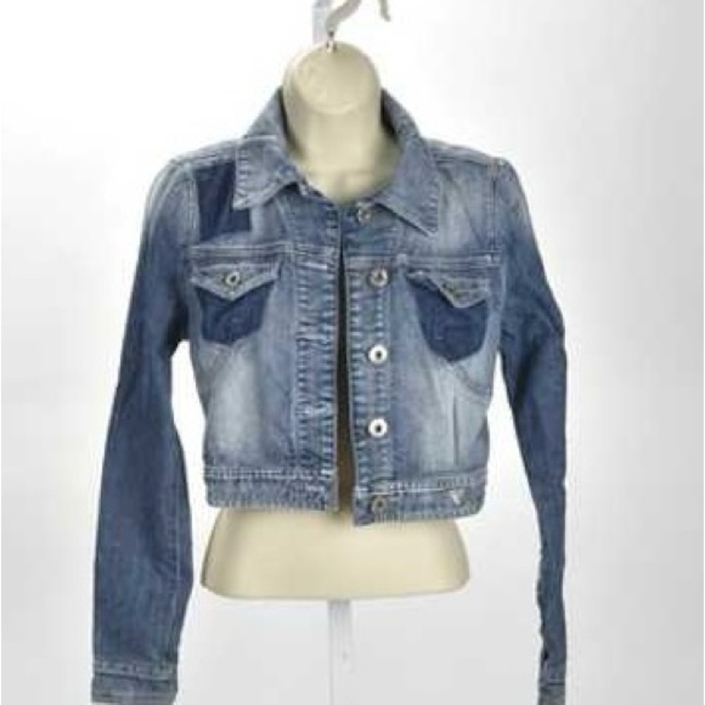 Guess Light and Medium Blue Cropped Denim Jacket